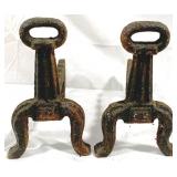2 Cast Iron Andirons - 11" x 7" x 12"