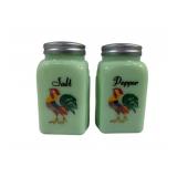 Pair Jadeite Rooster Salt & Pepper Shakers 4"