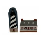 2 Painted Wood Houses 4" & 7"