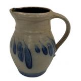 Rowe Pottery Blue Decorated Pitcher 6.25"