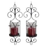 2 Black Metal & Glass Wall Candle Sconces,18.5 x 6