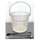 Glass Ice Bucket with Metal Tongs - 5" x 6"