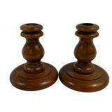 Pair Wood Candleholders 5"