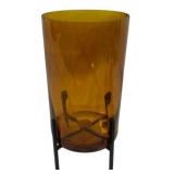 Amber Glass Hurricane Vase on Stand 12 x 6