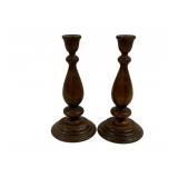 Pair Wood Candleholders 10.25"
