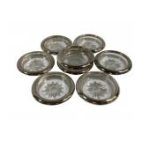 8 Silver Plate Rim Glass 4" Coasters