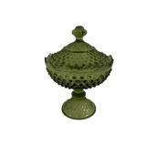 Avocado Glass Hobnail Candy Dish AS IS