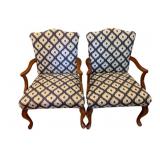 Pair of Queen Anne Upholstered Open Armchairs