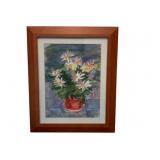 Framed Watercolor, "Flowering Pot", 18 x 14