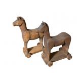 2 Carved Wood Horses - 14" tall