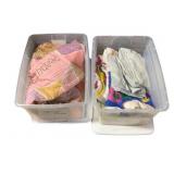 2 Totes w/ Assorted Linens and Blankets