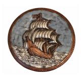 Chalkware Wall Hanging of Ship - 11" round