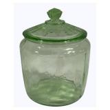 Green Uranium Glass Biscuit Jar w/ Lid - 7.5"