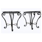 Pair Glass Top Metal End Tables