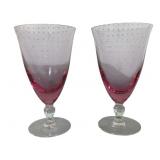 Pair Rose Color Goblets - 7"