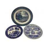 3 Blue/White Collector Plates - 12 x 10.5, 9.5"
