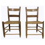 Pair Vintage Woven Bottom Chairs