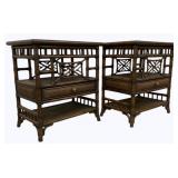 Pair Rattan1 Drawer End Tables