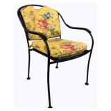 Black Iron Patio Chair w/ Floral Yellow Cushions