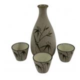 4pc Sake Set with a bamboo design - 6", 1.5"