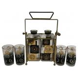 Black & Gold Coin 2 Decanters in Holder