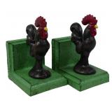 Pr Cast Iron Rooster Bookends 5x3.5x3