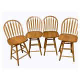 4 Oak Swivel Counter Stools 41 x 18 x 16