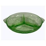 Green Uranium Glass Divided Dish - 7.5"