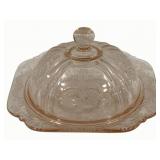 Pink Glass Covered Dish - 7 x 7 x 5