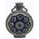 Blue & White Oriental Porcelain Vase 11.5 x 8.5