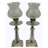 2 Boudoir Accent Lamps w/ etched glass shades