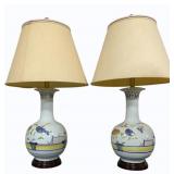 Pair Italianate Pottery Lamps 33"