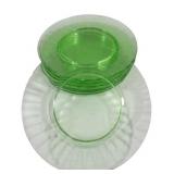 8 Green Uranium Glass 8" Plates - one chipped
