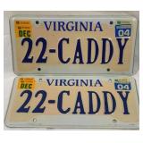 2 - 22 Caddy VA License Plates - 12 x 6