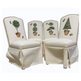 4 Upholstered Dining Chairs w/ Topiaries