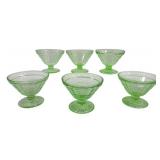 6 Green Uranium Glass Sherbet Cups - 3"