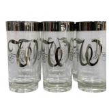 6 Glass Tumblers w/ the letter "W" - 6"