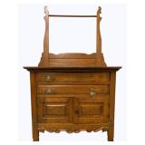 Vintage Oak Washstand w/ Towel Bar