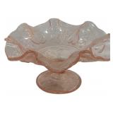 Ruffled Pink Glass Dish 5 x 10