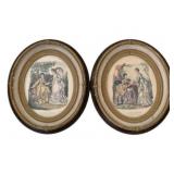 2 Oval Framed Prints - 14 x 13