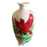 Ceramic Vase with Cardinal - 10" Tall