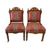 Pair Victorian Carved Walnut Parlor Chairs
