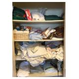 Closet Lot of Assorted Linens, Basket & More
