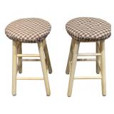 2 Wood Stools w/ Cushion - 25 x 14