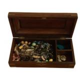 Wood Jewelry Box w/ Contents - 13 x 7 x 5