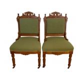 2 Victorian Carved Walnut Parlor Chairs