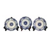 3 Flow Blue Plates "Lorne" Pattern w/ stands - 6"