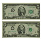 2 Consecutive 2 Dollar Bills