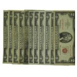 11 Red Seal 2 Dollar Bills