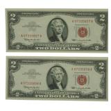 2 Consecutive 2 Dollar Bills